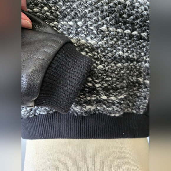 DANIER Black and White Wool Knit and Genuine Leather Moto Jacket. Size XS - Picture 7 of 14